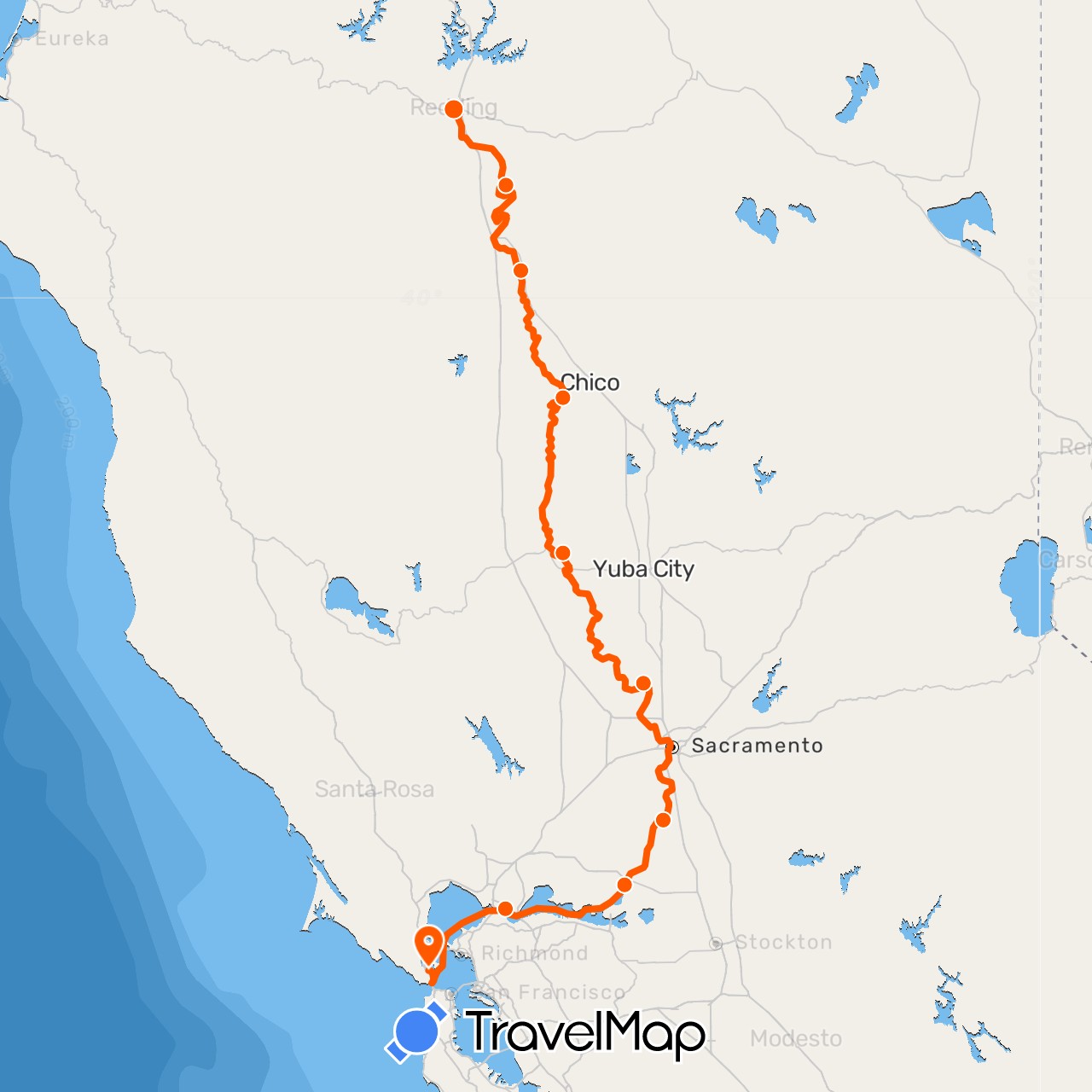 TravelMap itinerary: driving, kayak in United States (North America)