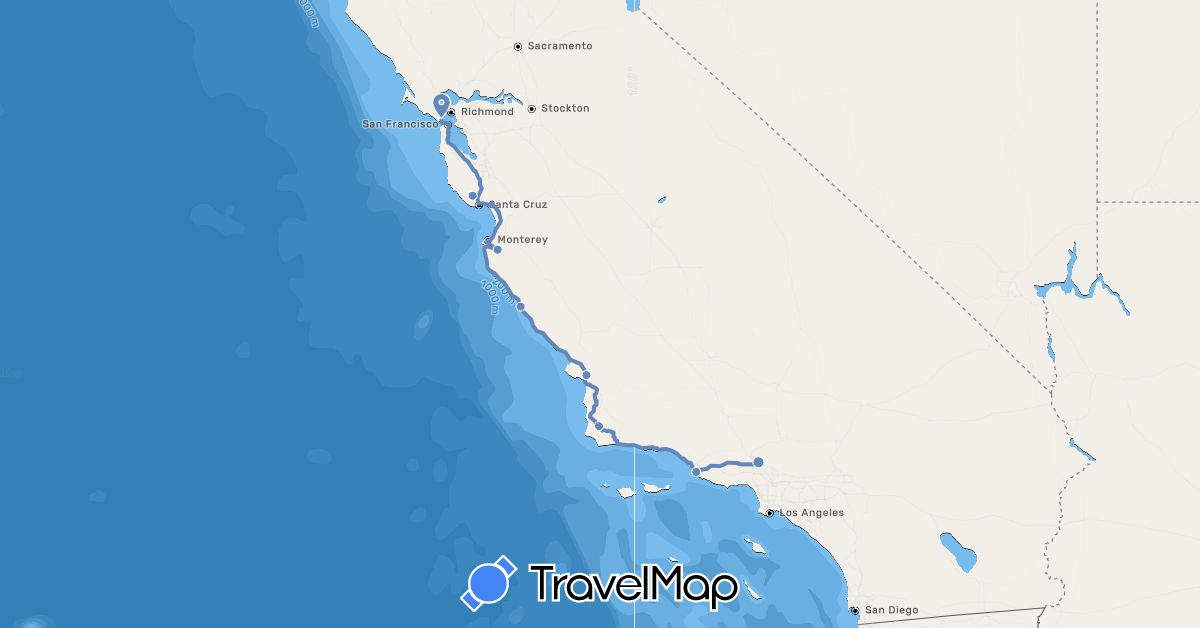 TravelMap itinerary: driving, cycling in United States (North America)