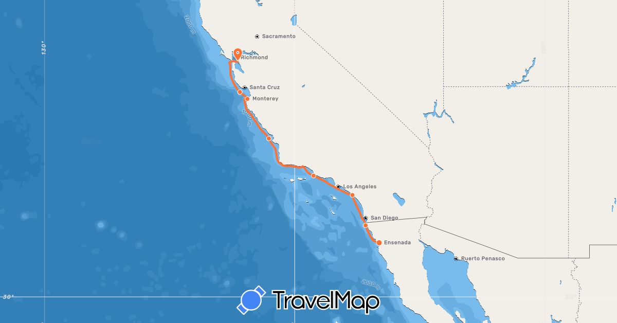 TravelMap itinerary: driving, sailing