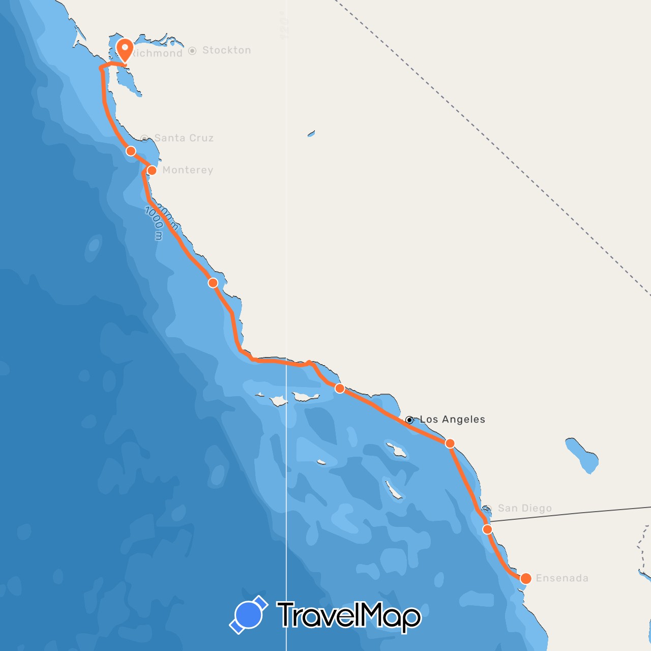 TravelMap itinerary: driving, sailing